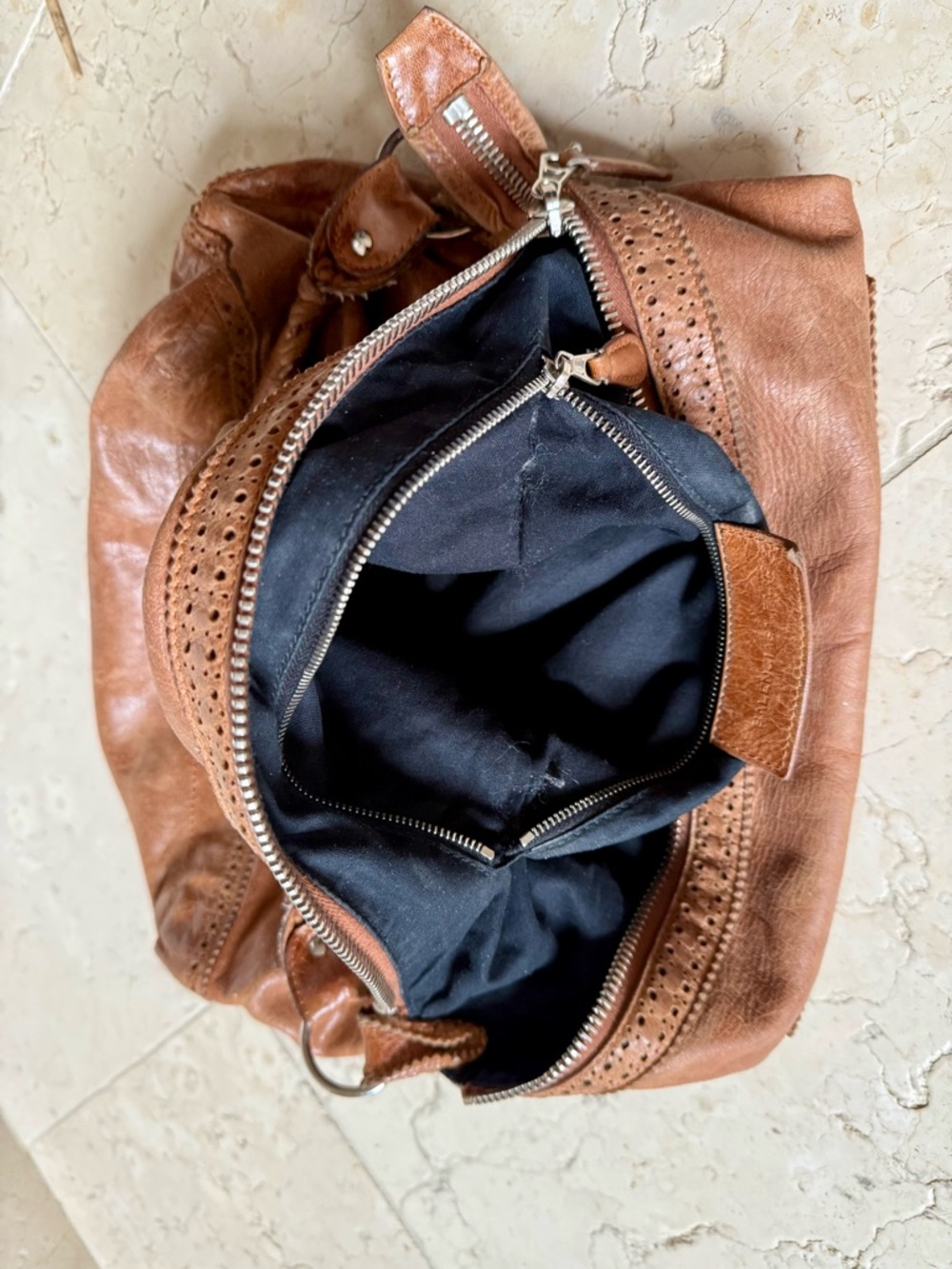 Balenciaga Vintage Motocross Brogue Day Hobo Bag, Brown Leather, FLAWS - Picture 8 of 16